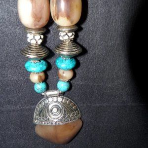 NEW - Elegant Turquoise Necklace - Hand-crafted from Nepal. Stone and Marbles